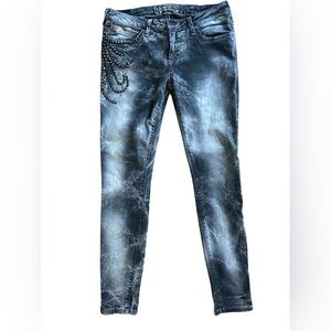 Robin’s Jean Motocross Studded Denim | Gold Wing Embroidery | Size 31